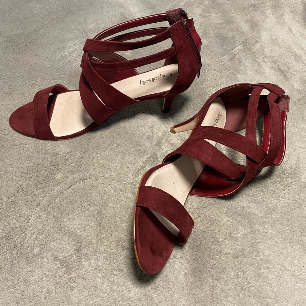 Long Tall Sally Burgundy Suede Heels Strappy Design